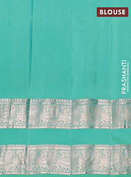 Pure gadwal silk saree coffee brown and teal green with allover copper zari weaves & buttas and rettapet zari woven border