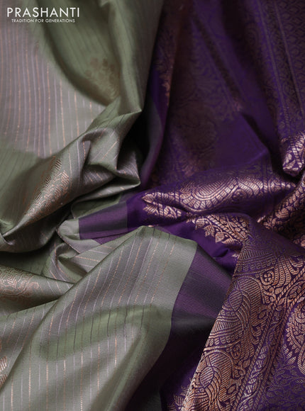 Pure gadwal silk saree grey and purple with allover zari woven buttas and temple design zari woven border