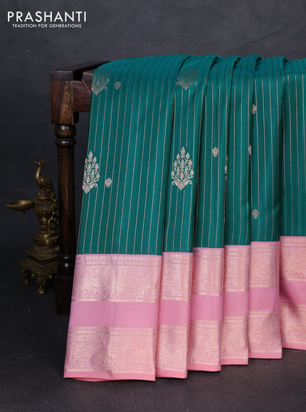 Pure gadwal silk saree green and light pink with allover zari weaves & buttas and rettapet zari woven border