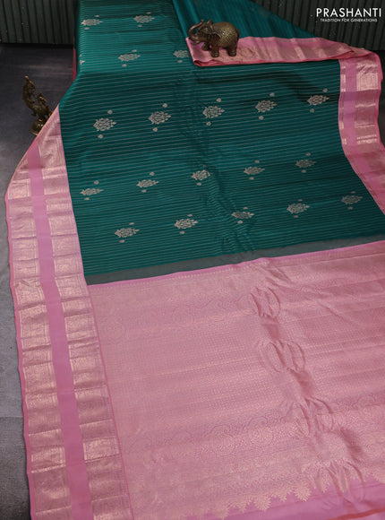 Pure gadwal silk saree green and light pink with allover zari weaves & buttas and rettapet zari woven border