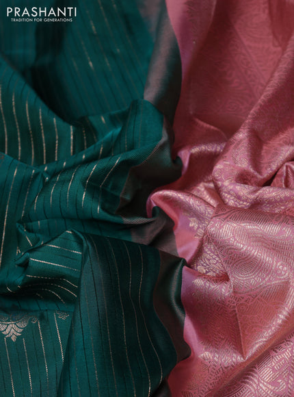Pure gadwal silk saree green and light pink with allover zari weaves & buttas and rettapet zari woven border