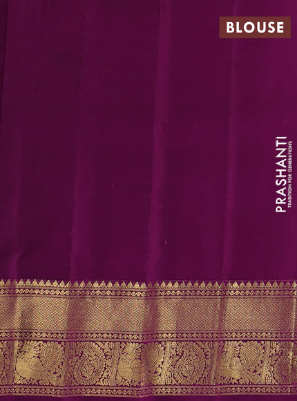 Pure gadwal silk saree teal green and purple with allover annam zari woven buttas and temple design zari woven border
