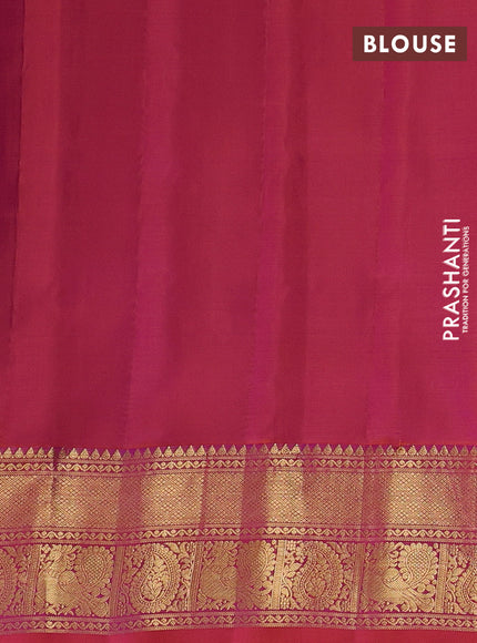 Pure gadwal silk saree peacock green and dual shade of pink with allover zari woven buttas and temple design zari woven border