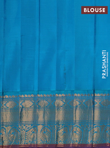 Pure gadwal silk saree green and teal blue with allover zari checks & buttas and zari woven korvai border