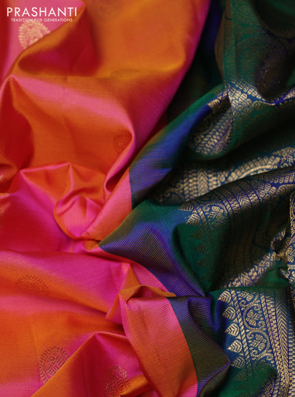 Pure gadwal silk saree pink shade and green with allover zari woven buttas and temple design zari woven border