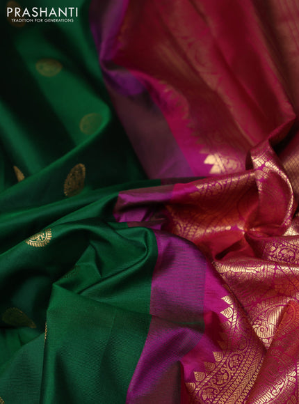 Pure gadwal silk saree green and pink with allover zari woven buttas and temple design zari woven border