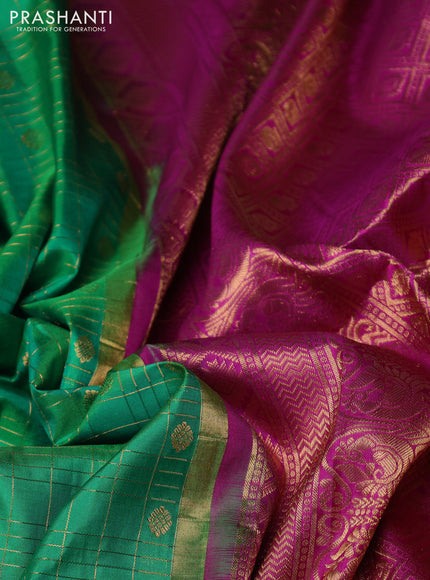 Pure gadwal silk saree light green and pink with allover zari checks & buttas and zari woven korvai border