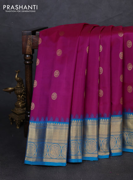 Pure gadwal silk saree pink and cs blue with allover zarii woven buttas and temple design zari woven border