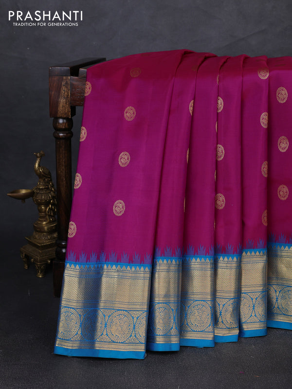 Pure gadwal silk saree pink and cs blue with allover zarii woven buttas and temple design zari woven border