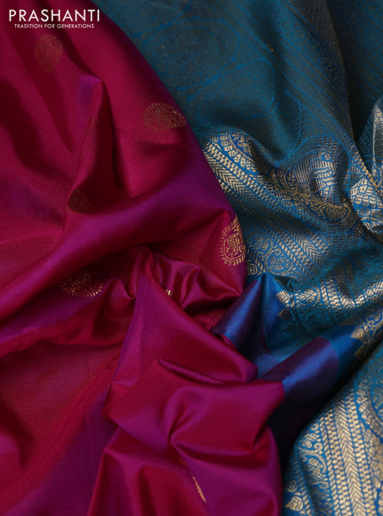 Pure gadwal silk saree pink and cs blue with allover zarii woven buttas and temple design zari woven border