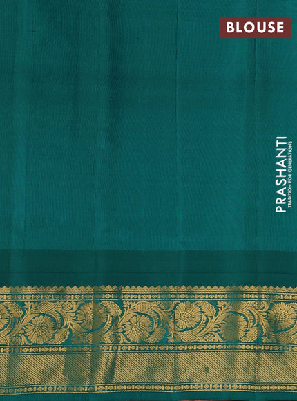 Pure gadwal silk saree peach shade and green with allover checks & zari woven buttas and temple design zari woven border