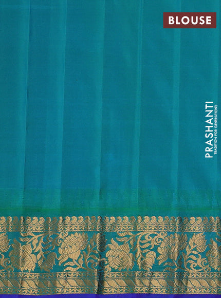 Pure gadwal silk saree black and dual shade of bluish green with allover zari woven buttas and temple zari woven border