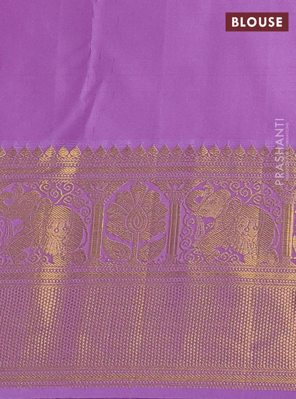 Kanchipuram silk saree red and lavender with allover zari woven brocade weaves and long zari woven border