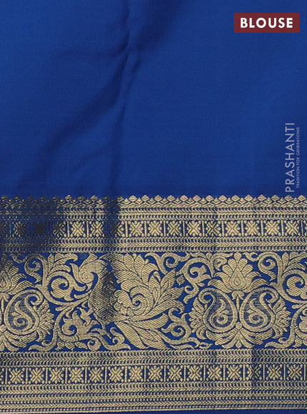 Kanchipuram silk saree mustard yellow and blue with allover zari woven brocade weaves and zari woven border