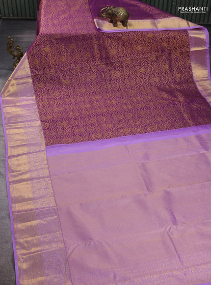 Kanchipuram silk saree purple and lavender with allover zari woven brocade weaves and long zari woven border
