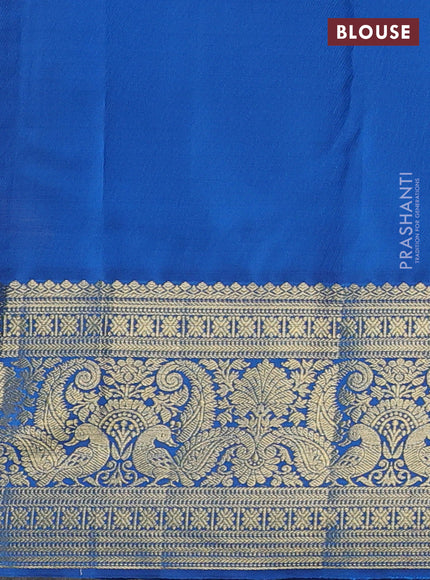 Kanchipuram silk saree mustard yellow and blue with allover zari woven brocade weaves and zari woven border