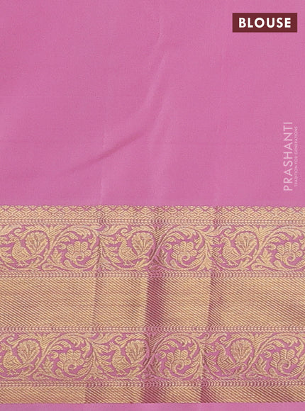 Kanchipuram silk saree light blue and light pink with allover zari woven brocade weaves and rich zari woven border