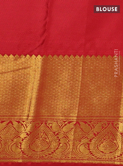 Kanchipuram silk saree pastel violet and red with allover zari woven brocade weaves and long zari woven border