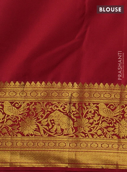 Kanchipuram silk saree teal green and red with allover zari woven brocade weaves and zari woven border