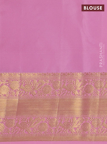 Kanchipuram silk saree bottle green and light pink with allover zari woven brocade weaves and rich zari woven border