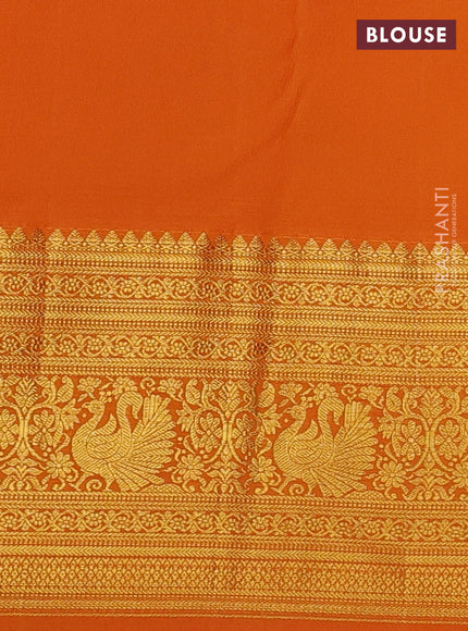 Kanchipuram silk saree purple and orange with allover zari woven brocade weaves and long zari woven border