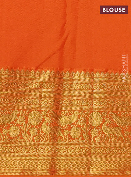 Kanchipuram silk saree wine shade and orange with allover zari woven brocade weaves and long zari woven border