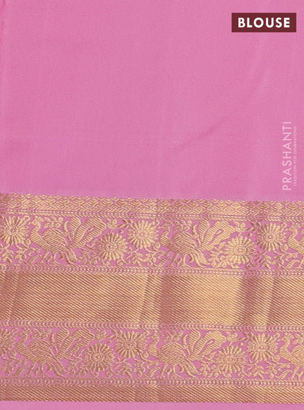 Kanchipuram silk saree bottle green and light pink with allover zari woven brocade weaves and long zari woven border