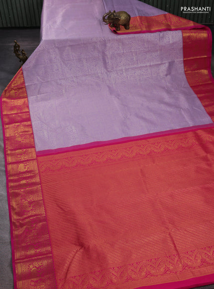 Kanchipuram silk saree lavender and pink with allover zari woven brocade weaves and zari woven border