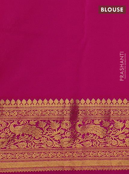 Kanchipuram silk saree teal blue and pink with allover zari woven brocade weaves and zari woven border