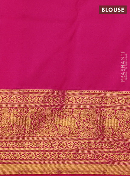 Kanchipuram silk saree navy blue and pink with allover zari woven brocade weaves and zari woven border