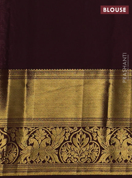 Kanchipuram silk saree light pink and coffee brown with allover zari woven brocade weaves and long rich zari woven border