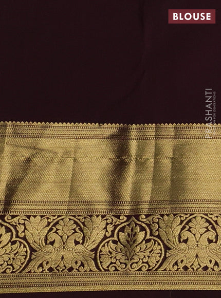 Kanchipuram silk saree teal green and coffee brown with allover zari woven brocade weaves and long rich zari woven border