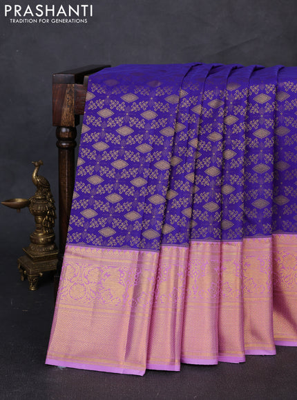 Kanchipuram silk saree violet and lavender with allover zari woven brocade weaves and long zari woven border