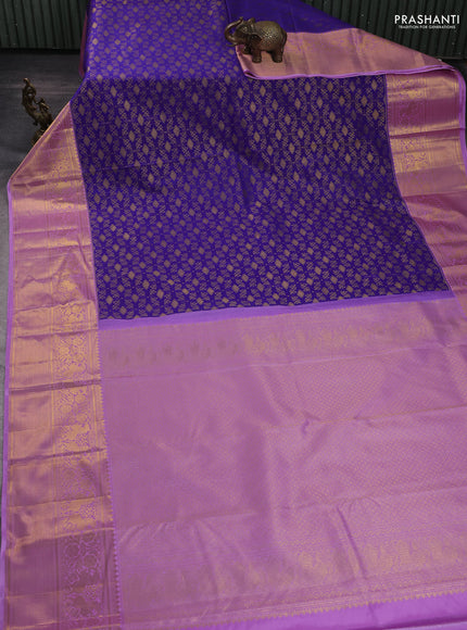 Kanchipuram silk saree violet and lavender with allover zari woven brocade weaves and long zari woven border