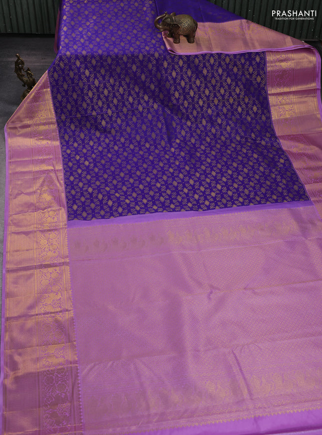 Kanchipuram silk saree violet and lavender with allover zari woven brocade weaves and long zari woven border