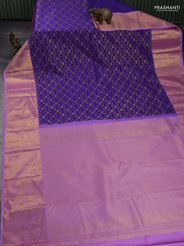 Kanchipuram silk saree violet and lavender with allover zari woven brocade weaves and long zari woven border
