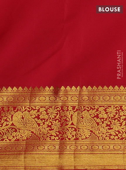 Kanchipuram silk saree orange and red with allover zari woven brocade weaves and zari woven border