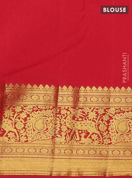 Kanchipuram silk saree teal blue and red with allover zari woven brocade weaves and zari woven border