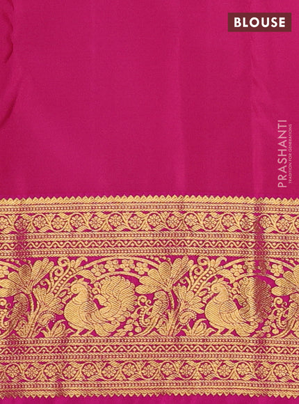 Kanchipuram silk saree yellow and pink with allover zari woven brocade weaves and zari woven border