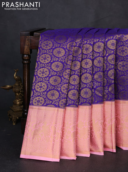 Kanchipuram silk saree violet and light pink with allover zari woven brocade weaves and zari woven border