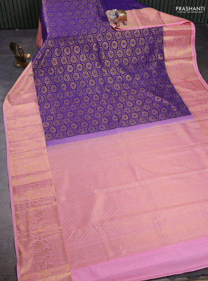 Kanchipuram silk saree violet and light pink with allover zari woven brocade weaves and zari woven border