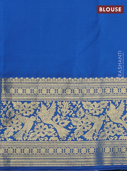 Kanchipuram silk saree mustard yellow and blue with allover zari woven brocade weaves and zari woven border