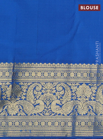 Kanchipuram silk saree red and cs blue with allover zari woven brocade weaves and zari woven border