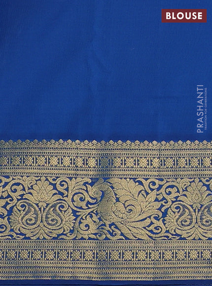 Kanchipuram silk saree beige and blue with allover zari woven brocade weaves and zari woven border
