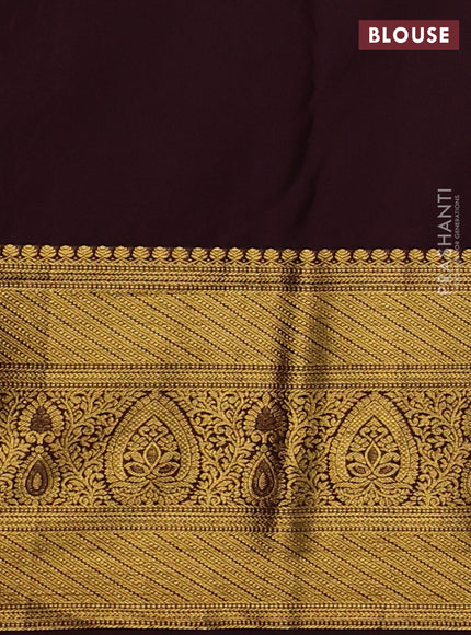 Kanchipuram silk saree light pink and coffee brown with allover zari woven brocade weaves and long zari woven border