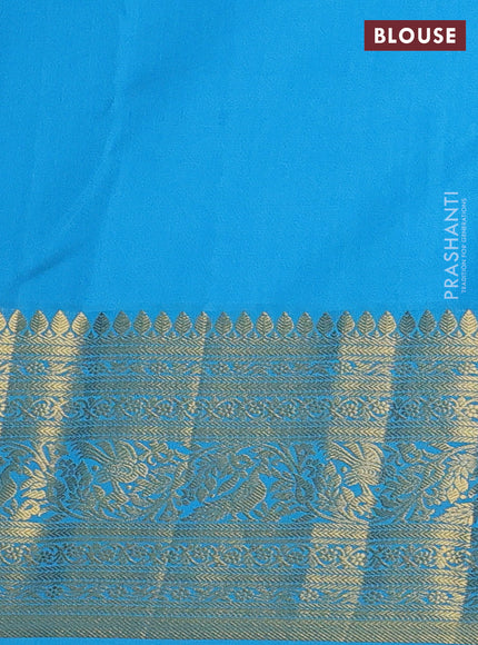 Kanchipuram silk saree violet and cs blue with allover zari woven brocade weaves and long zari woven border
