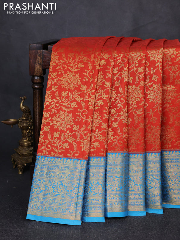 Kanchipuram silk saree maroon shade and cs blue with allover zari woven brocade weaves and zari woven border