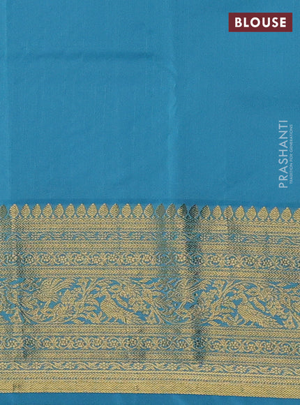 Kanchipuram silk saree purple and light blue with allover zari woven brocade weaves and zari woven border