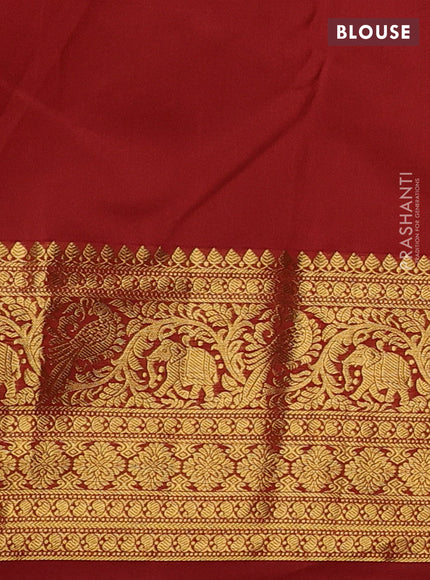 Kanchipuram silk saree yellow and maroon with allover zari woven brocade weaves and long zari woven border