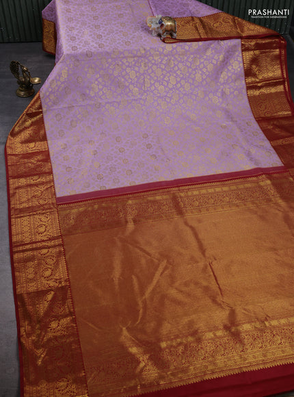 Kanchipuram silk saree lavender and maroon with allover zari woven brocade weaves and zari woven border